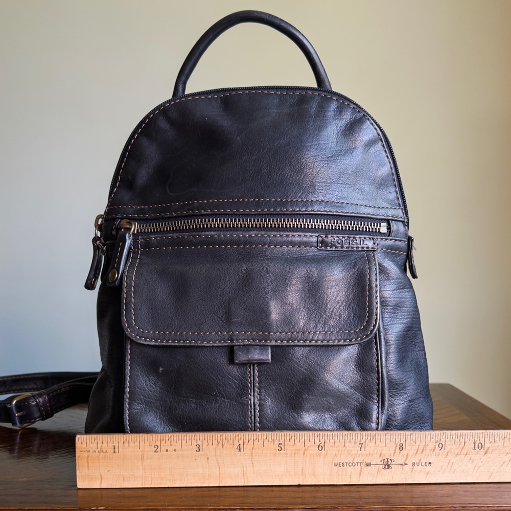 Vintage Mini Leather Backpack, Small Black Genuine Leather Backpack Purse - Picture 6 of 15